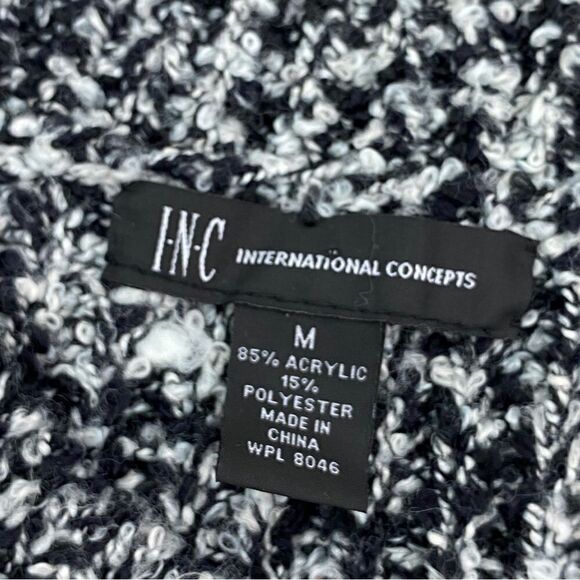 INC International Concepts Boucle Knit Crop Cardigan Sweater Black White Medium - Picture 8 of 10